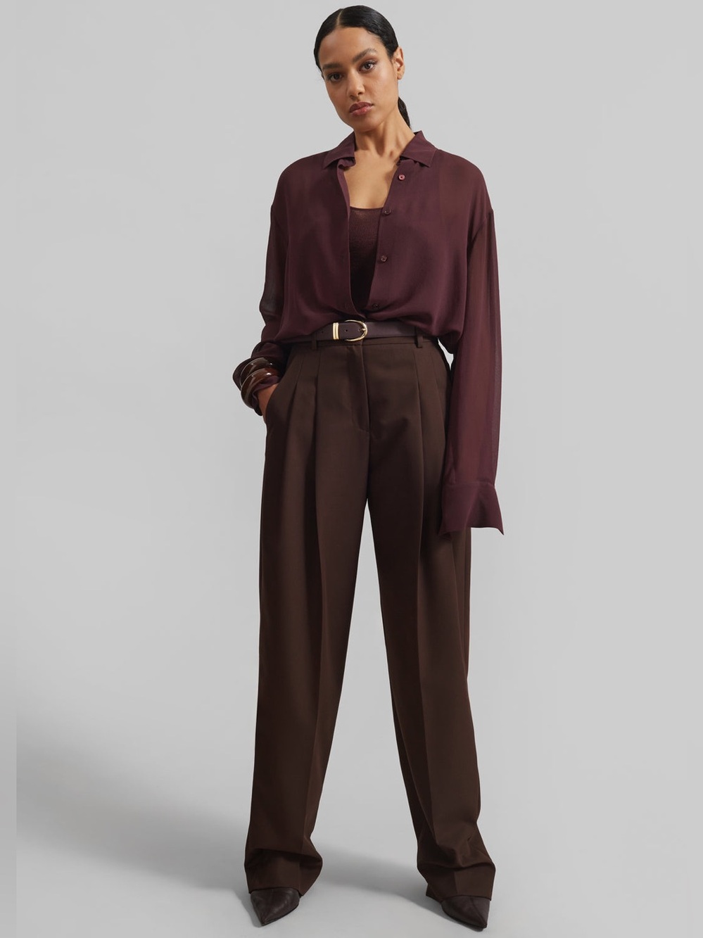 The Frankie Shop Gelso Pleated Twill Trousers Chocolate Brown Pants 🤎 Large NWT!